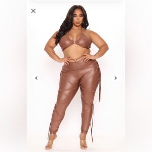 Brown Faux Leather Two-Piece Set